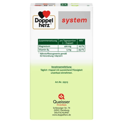 Abbildung der Produktverpackung Doppelherz system MAGNESIUM 400 PUR Seitenansicht links